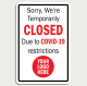 Covid 19 Store Temporarily Closed  - Wall Sign